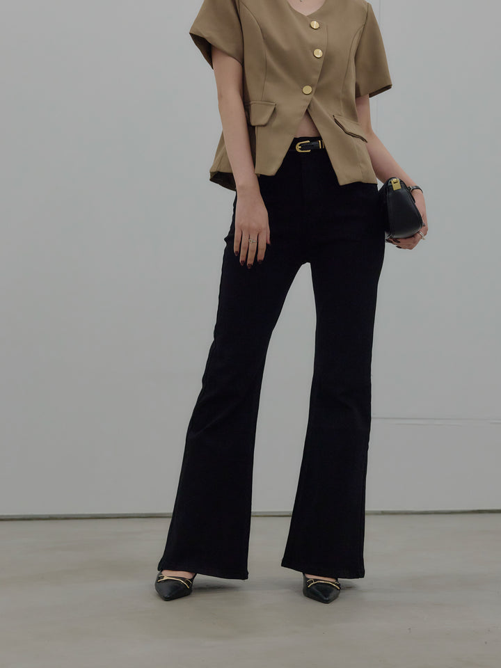 美ラインストレッチフレアデニム