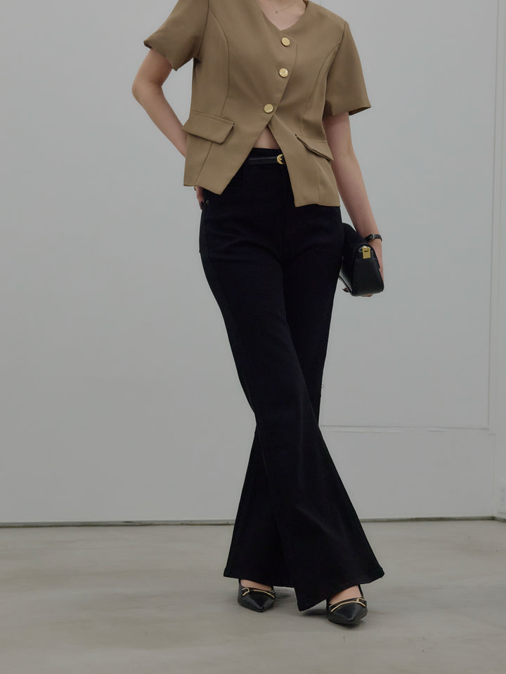 美ラインストレッチフレアデニム