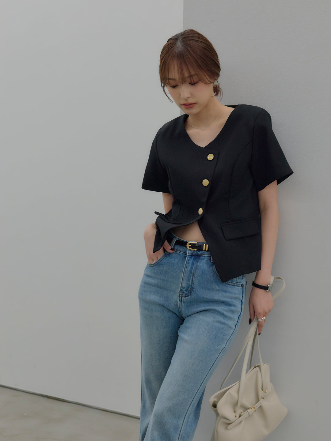 美ラインストレッチフレアデニム