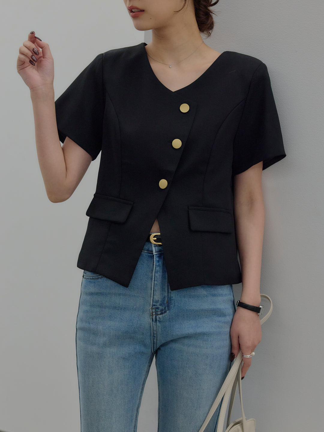 ゴールドボタンハーフスリーブジャケット