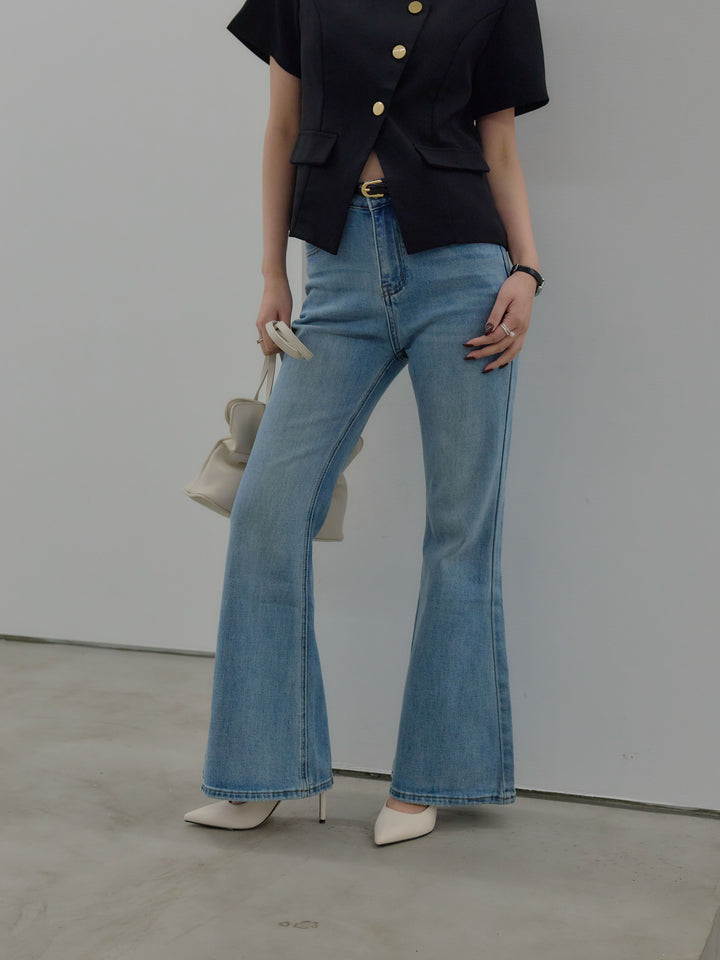 美ラインストレッチフレアデニム