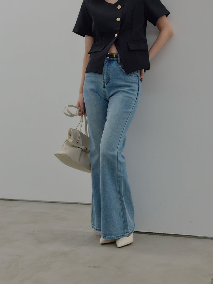 美ラインストレッチフレアデニム