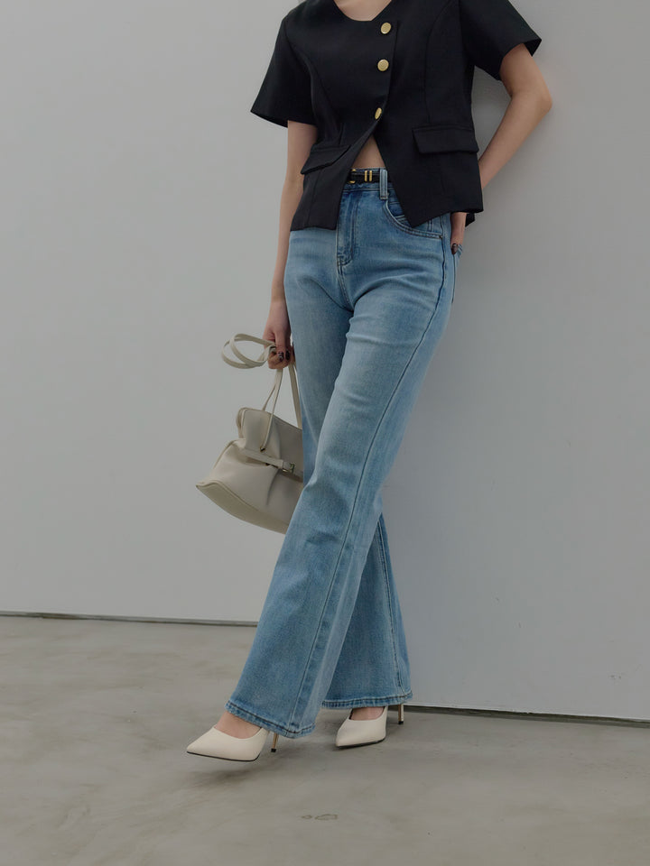 美ラインストレッチフレアデニム