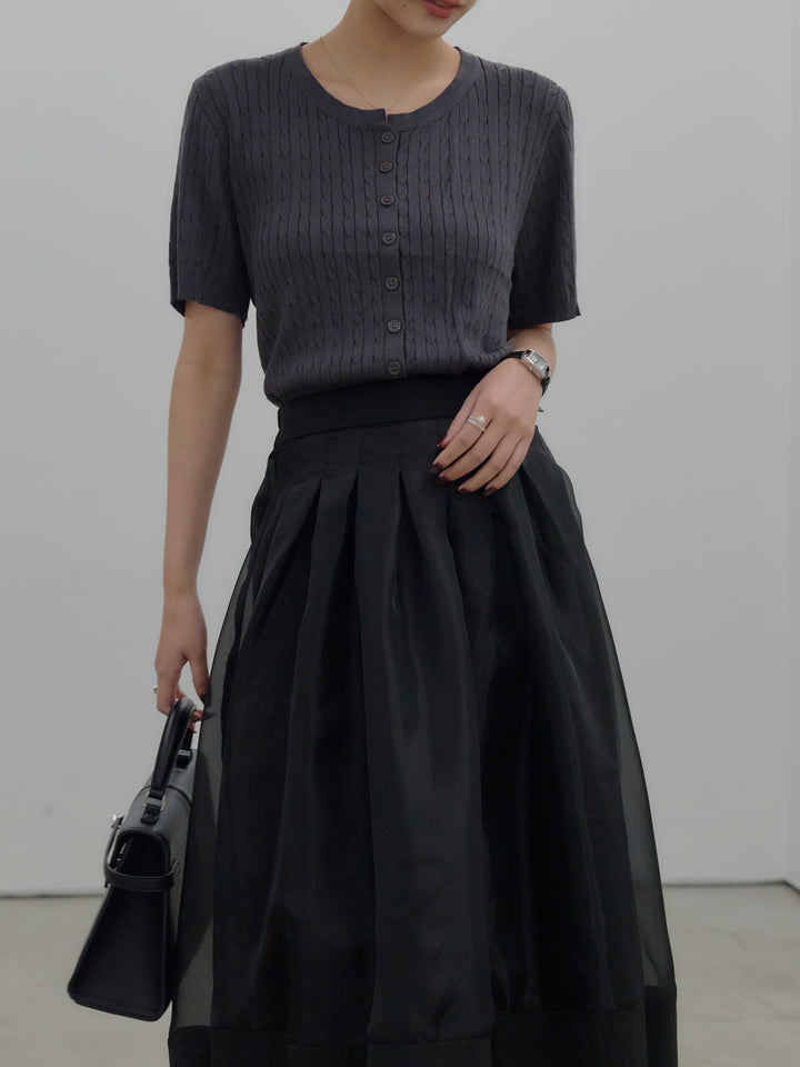 ケーブル編みハーフニットカーディガン