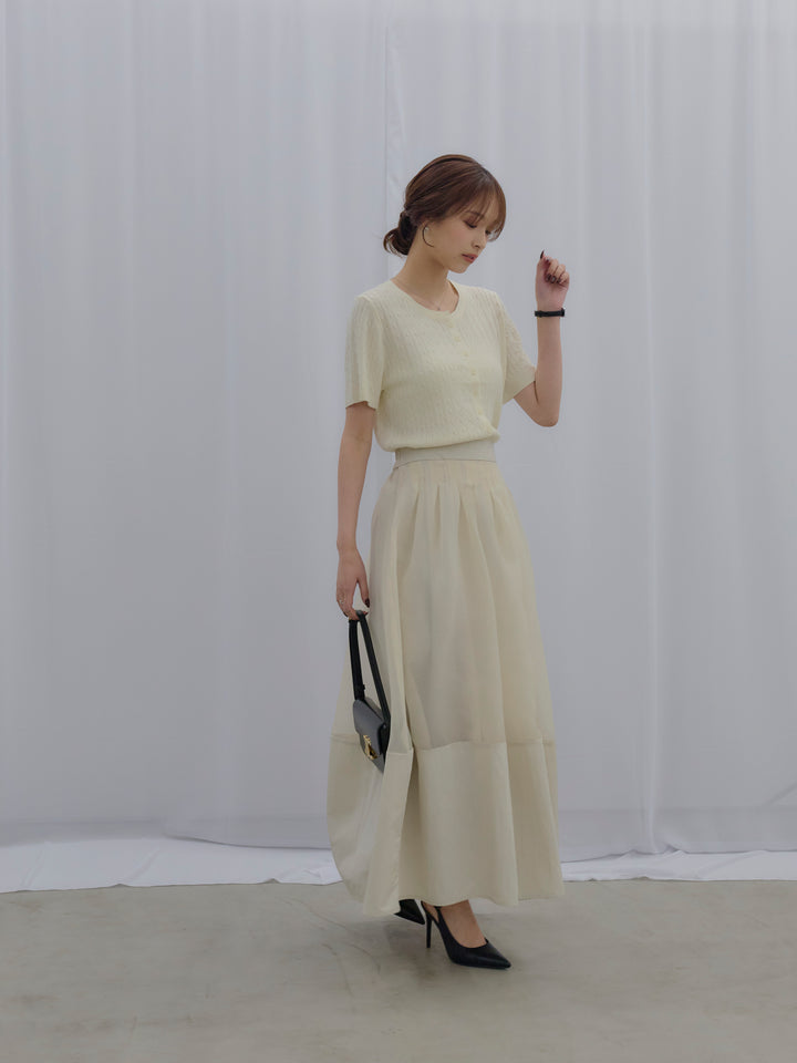 ケーブル編みハーフニットカーディガン