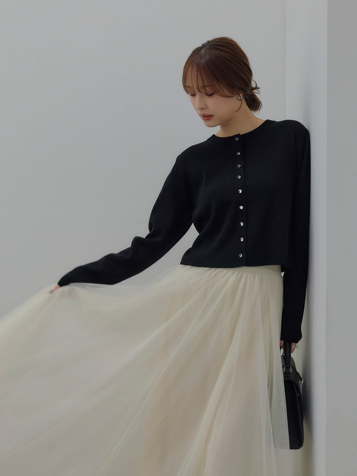 クリアボタンニットカーディガン