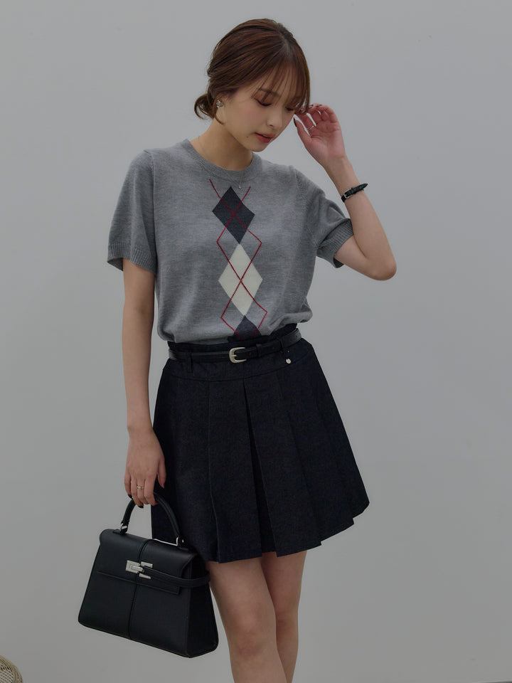 アーガイル柄ハーフニットトップス