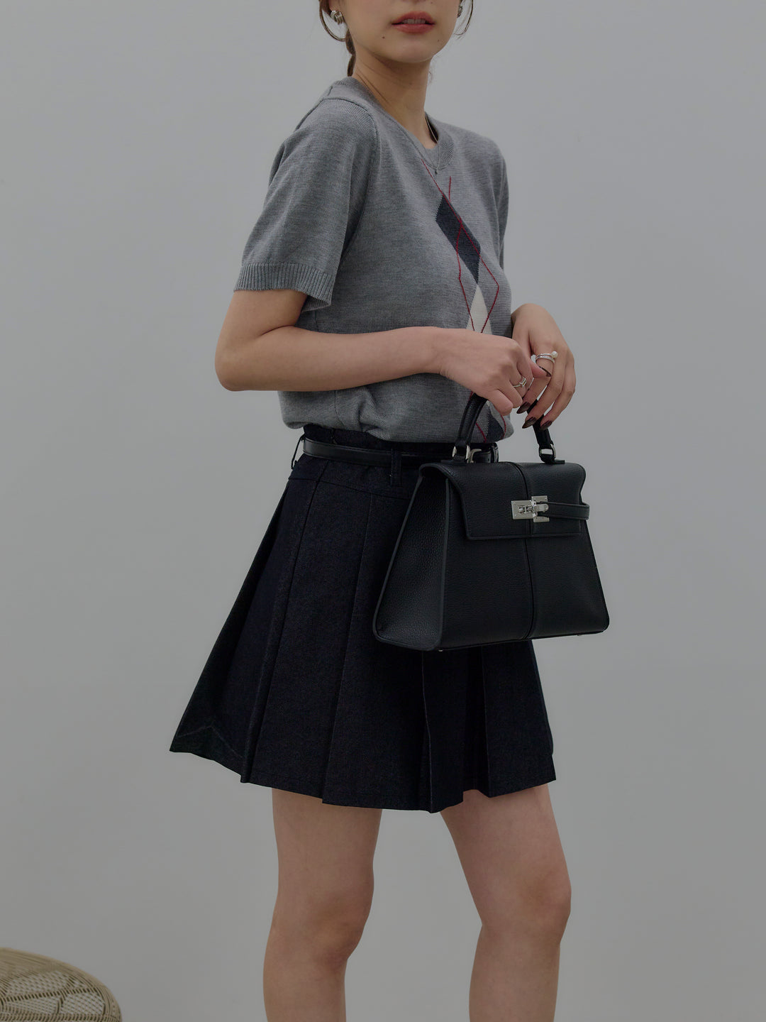 アーガイル柄ハーフニットトップス