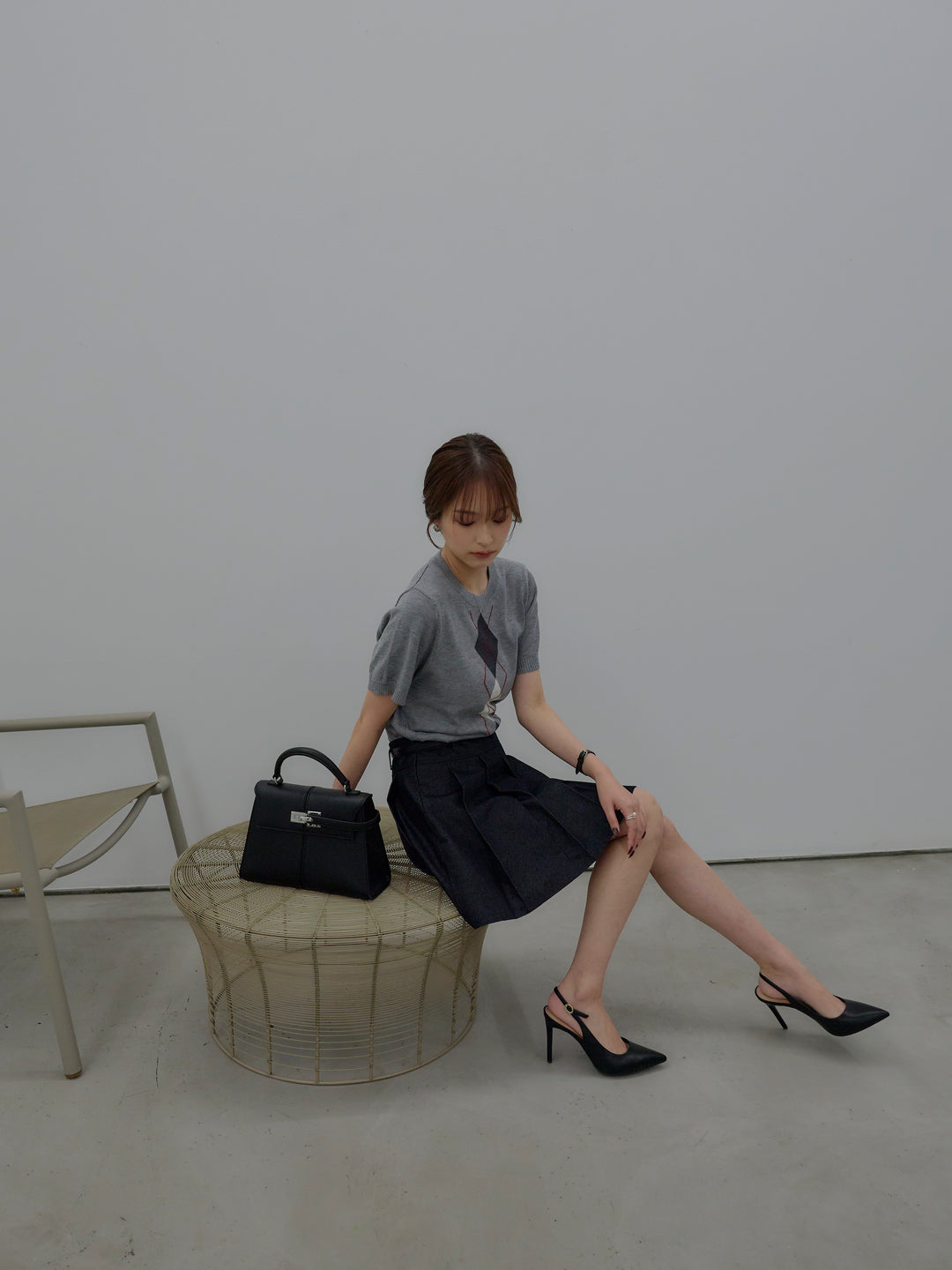 アーガイル柄ハーフニットトップス