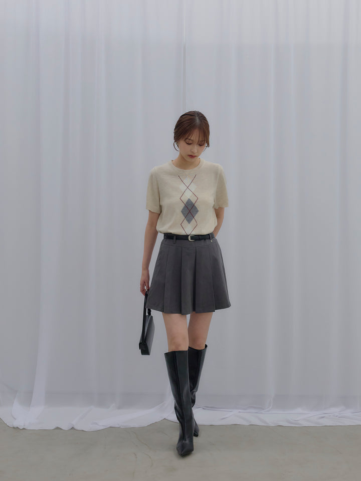 アーガイル柄ハーフニットトップス