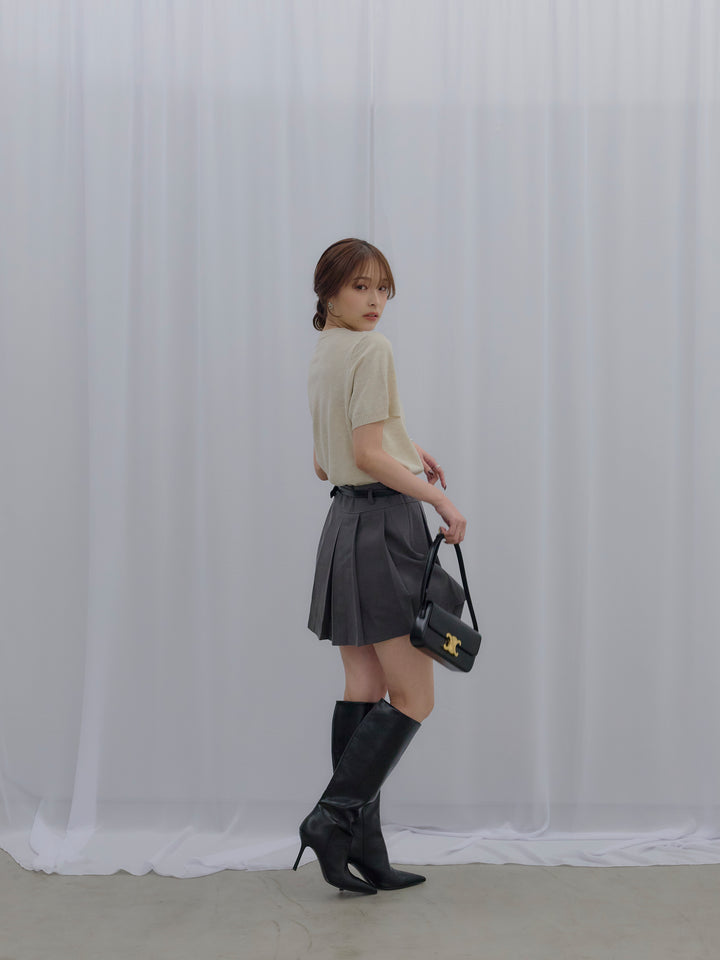 【SET】アーガイル柄ハーフニットトップス+プリーツミニスカート(ベルト/インパン付き)(2set)