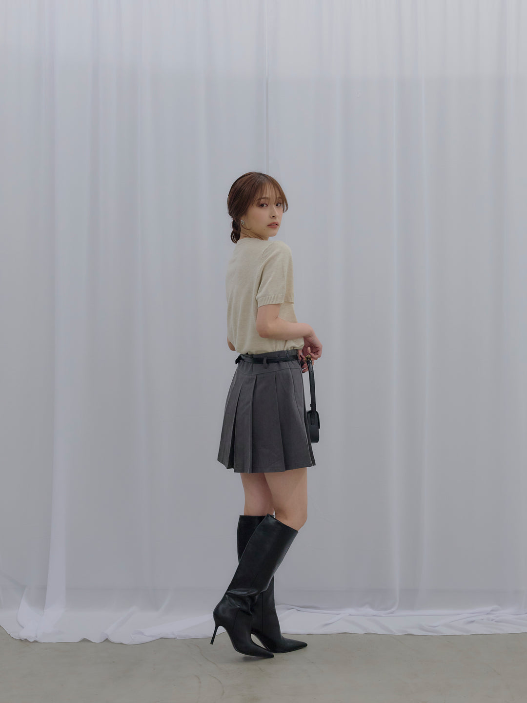 【SET】アーガイル柄ハーフニットトップス+プリーツミニスカート(ベルト/インパン付き)(2set)