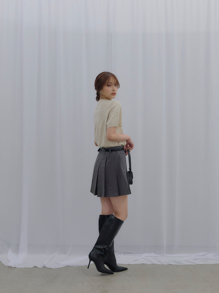 【SET】アーガイル柄ハーフニットトップス+プリーツミニスカート(ベルト/インパン付き)(2set)