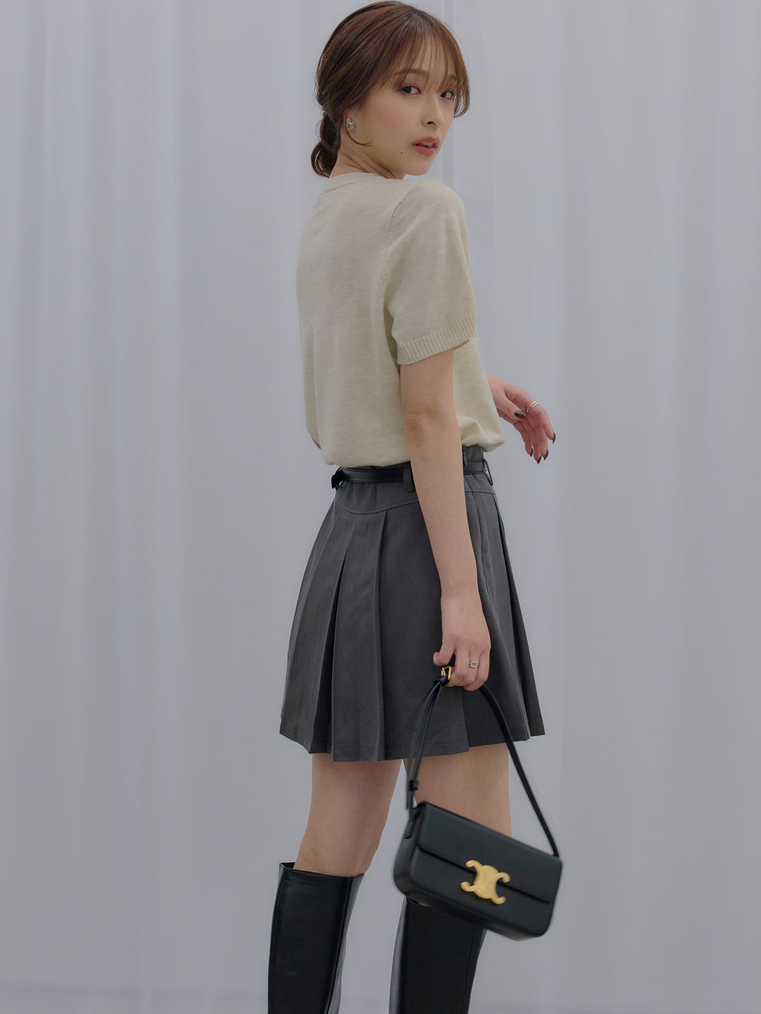 アーガイル柄ハーフニットトップス