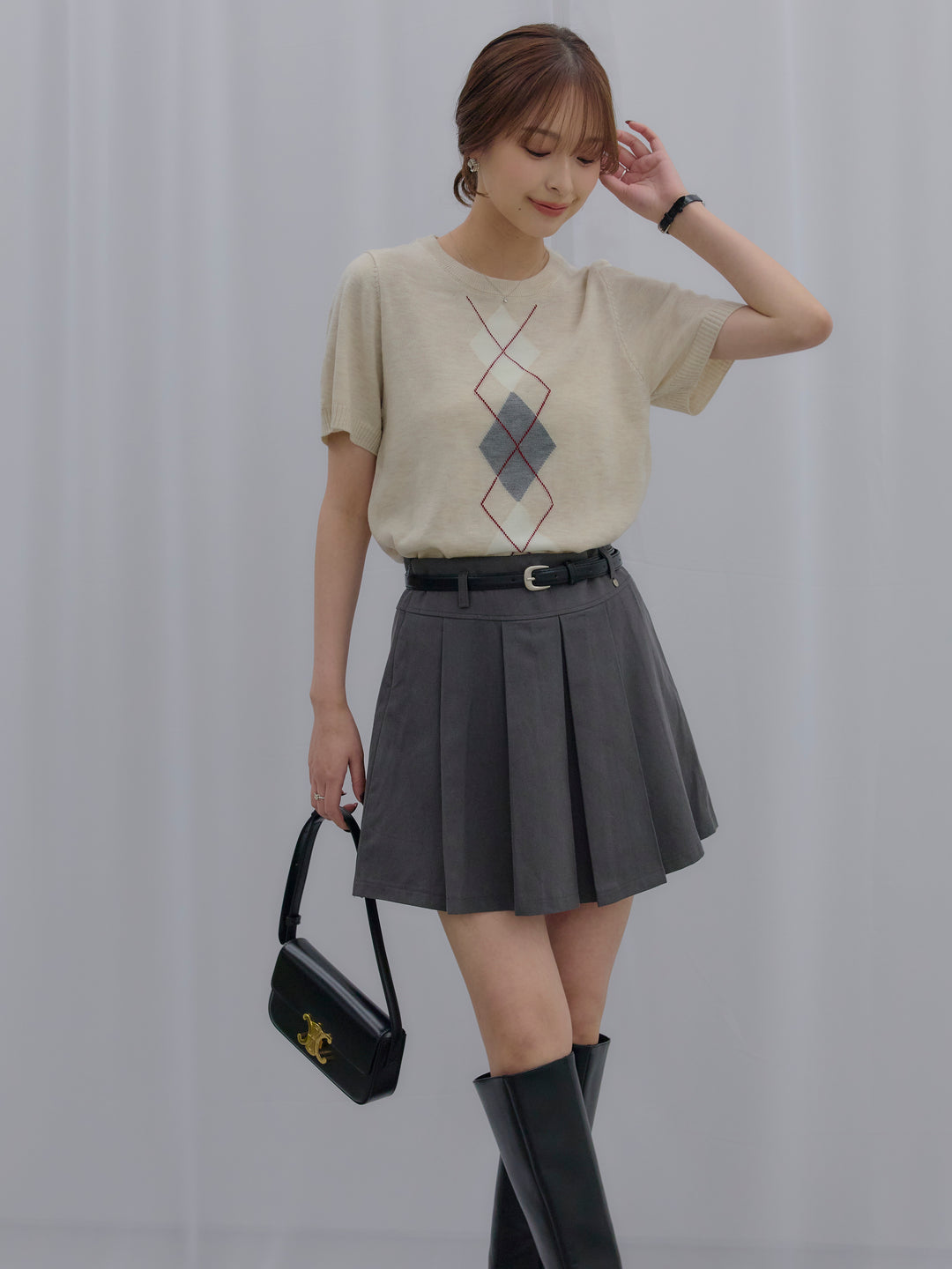 プリーツミニスカート(ベルト/インパン付き)