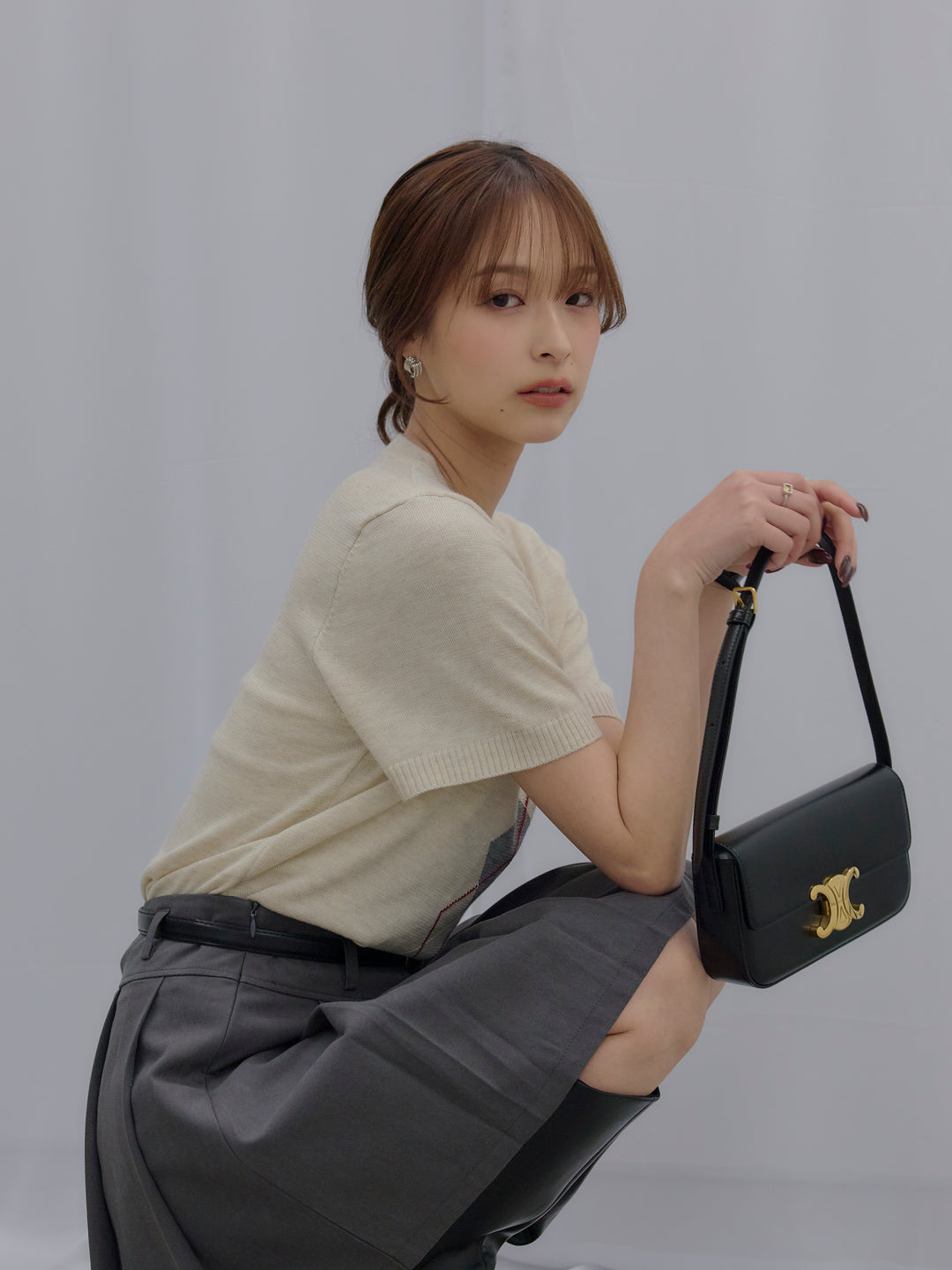 アーガイル柄ハーフニットトップス