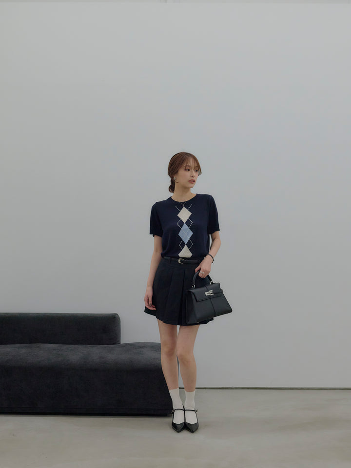 アーガイル柄ハーフニットトップス