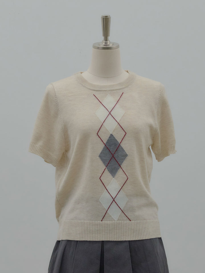 アーガイル柄ハーフニットトップス