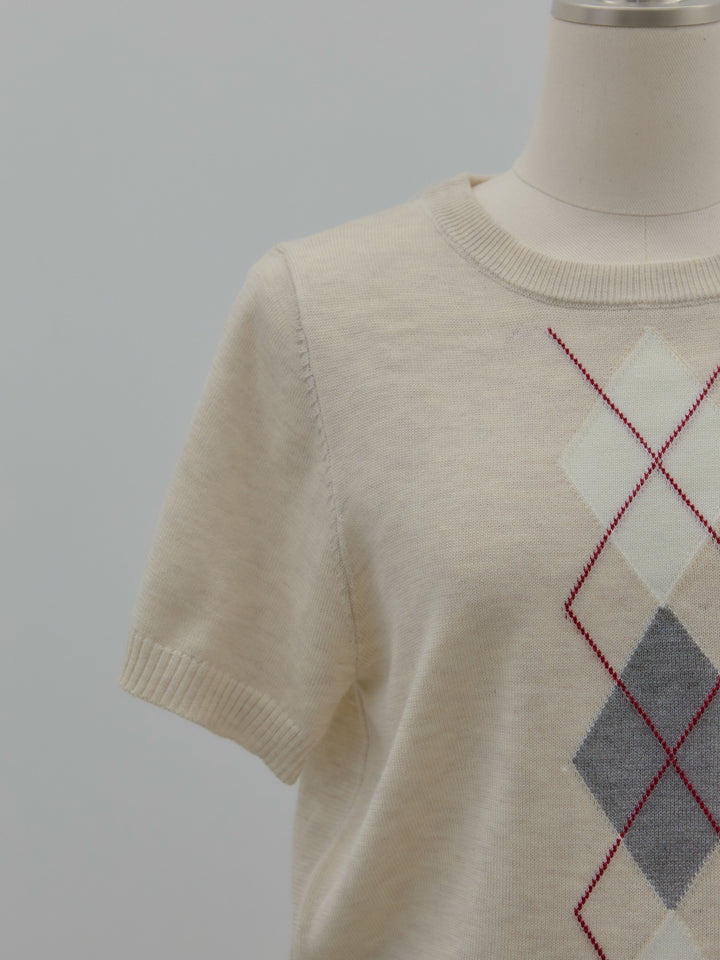 アーガイル柄ハーフニットトップス
