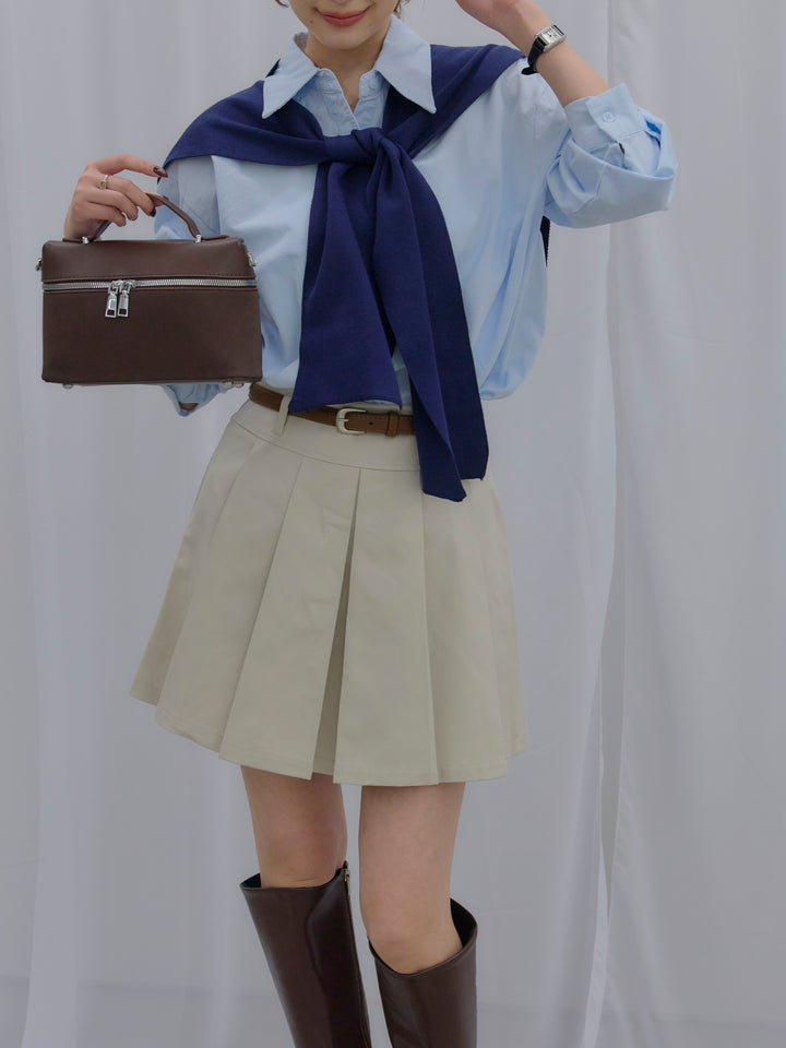 ニットスカーフ&シワ加工ミドルオンスシャツSET