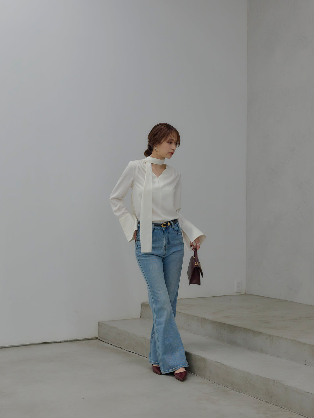 美ラインストレッチフレアデニム