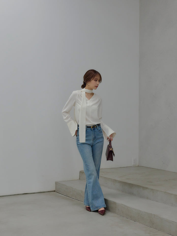 美ラインストレッチフレアデニム