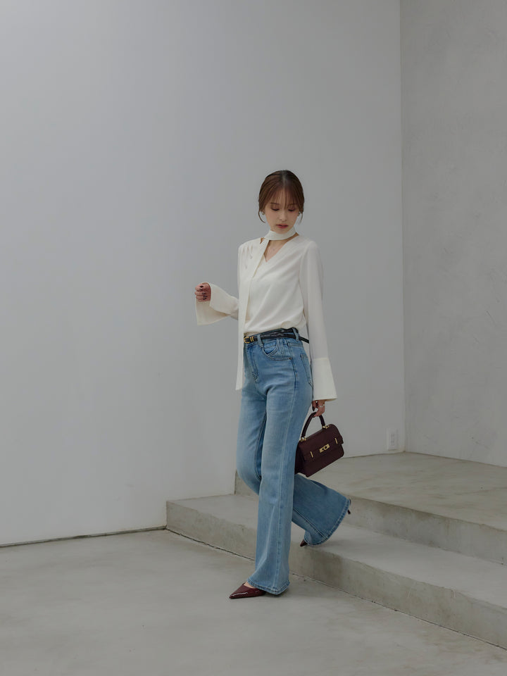 美ラインストレッチフレアデニム