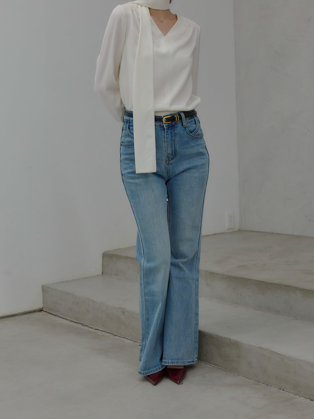 美ラインストレッチフレアデニム