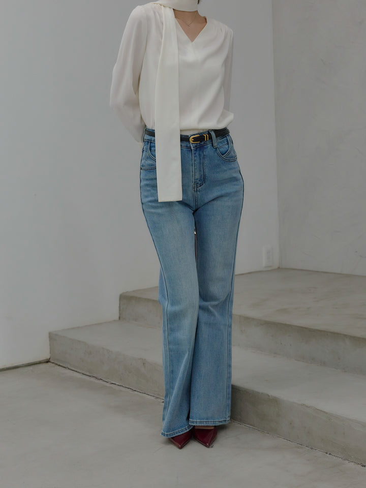 美ラインストレッチフレアデニム