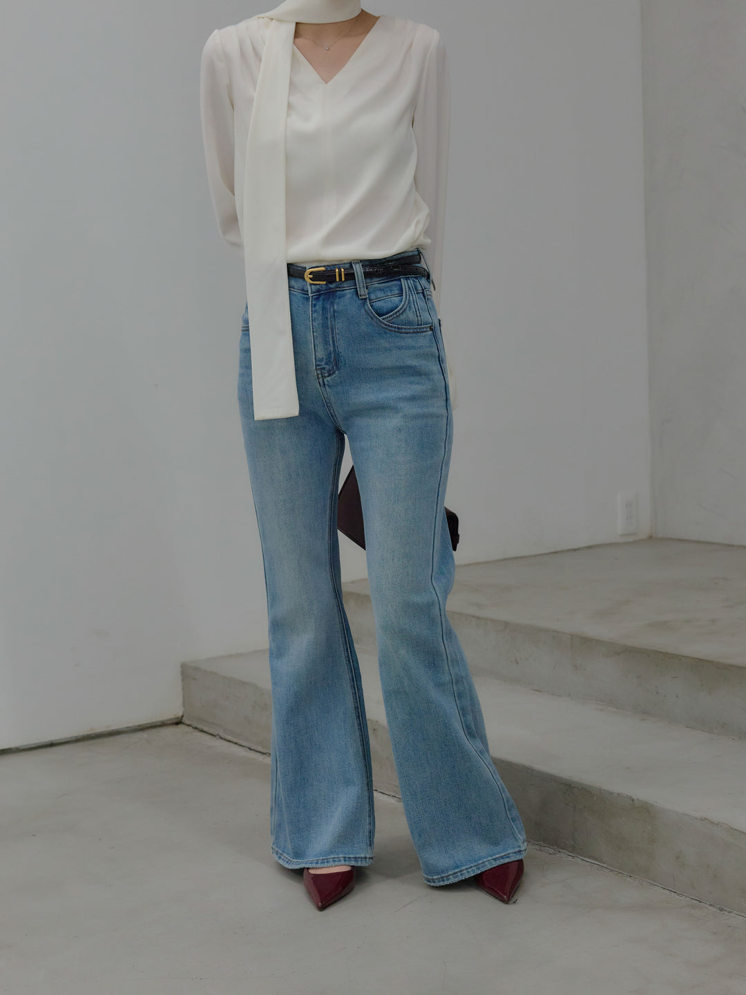 美ラインストレッチフレアデニム