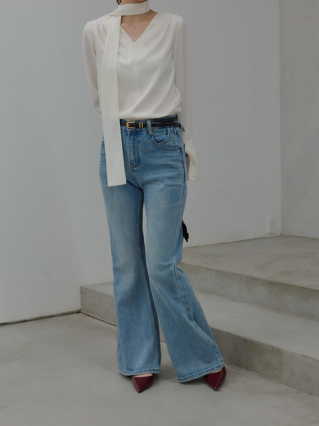 美ラインストレッチフレアデニム