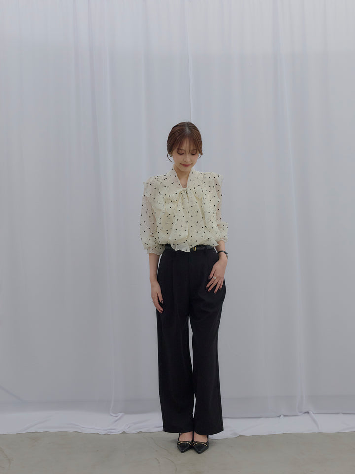 【SET】ボウタイフリルアソートブラウス+【Essential】Authentic straight pants(2set)