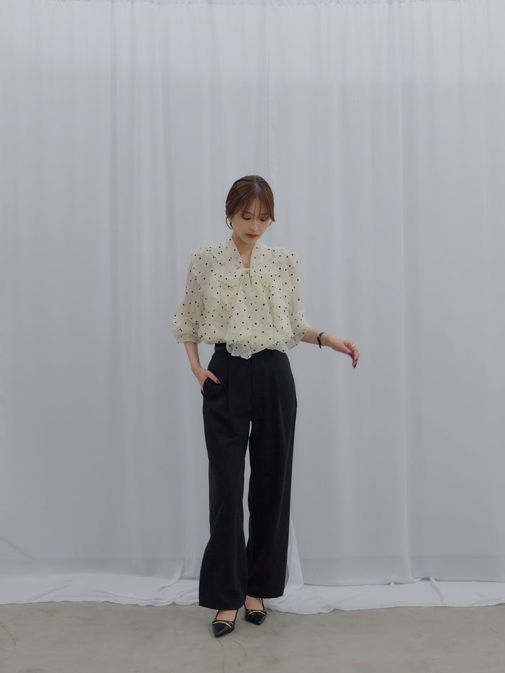 【SET】ボウタイフリルアソートブラウス+【Essential】Authentic straight pants(2set)