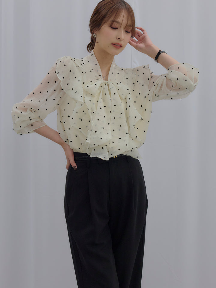 【SET】ボウタイフリルアソートブラウス+【Essential】Authentic straight pants(2set)