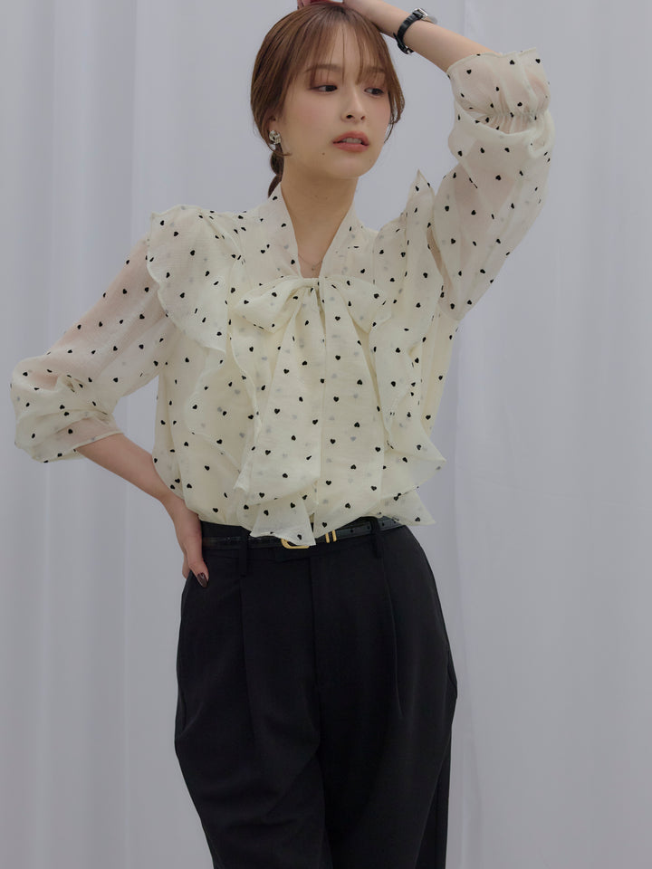 【SET】ボウタイフリルアソートブラウス+【Essential】Authentic straight pants(2set)