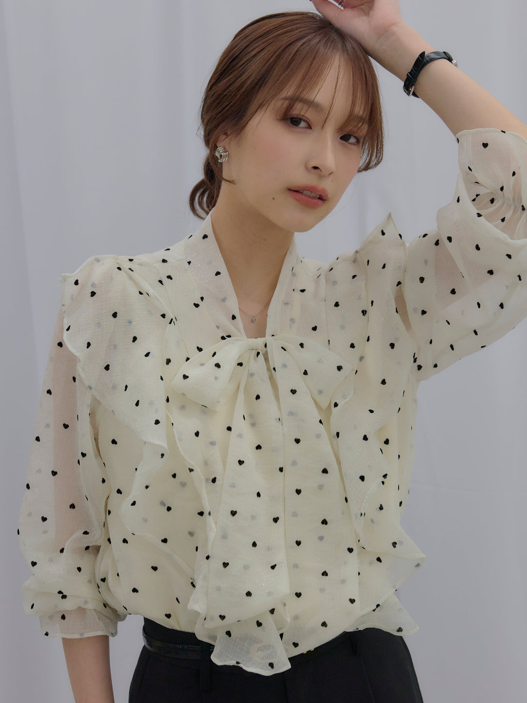 【SET】ボウタイフリルアソートブラウス+【Essential】Authentic straight pants(2set)