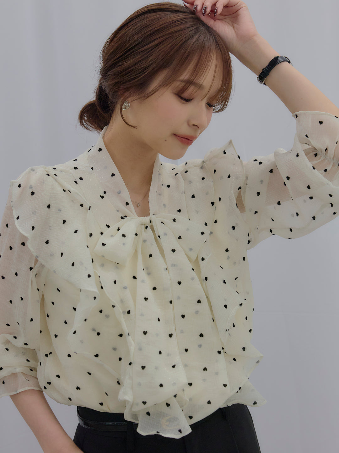 【SET】ボウタイフリルアソートブラウス+【Essential】Authentic straight pants(2set)