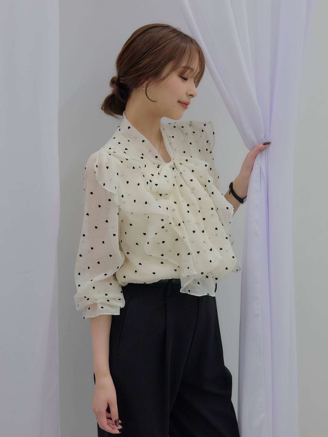 【SET】ボウタイフリルアソートブラウス+【Essential】Authentic straight pants(2set)