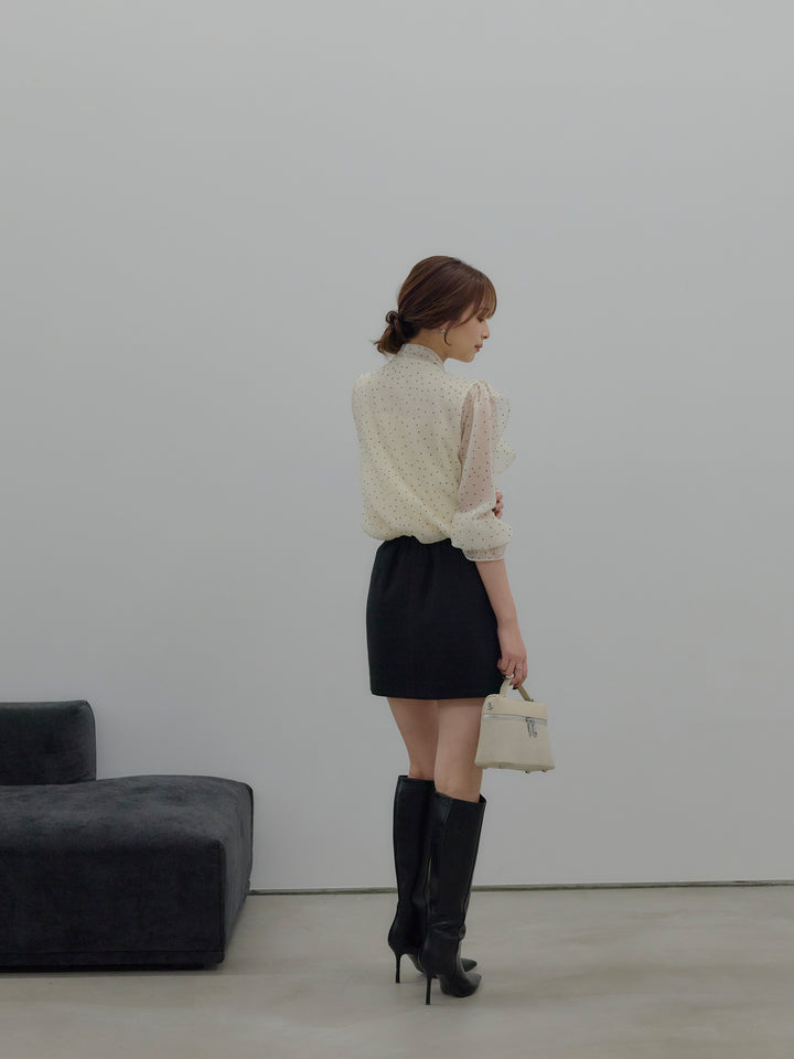 【SET】ボウタイフリルアソートブラウス+【Essential】ツイードミニスカート(2set)