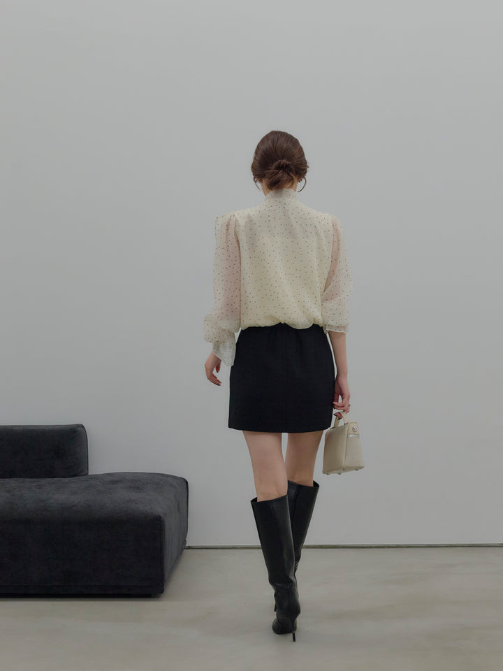 【SET】ボウタイフリルアソートブラウス+【Essential】ツイードミニスカート(2set)