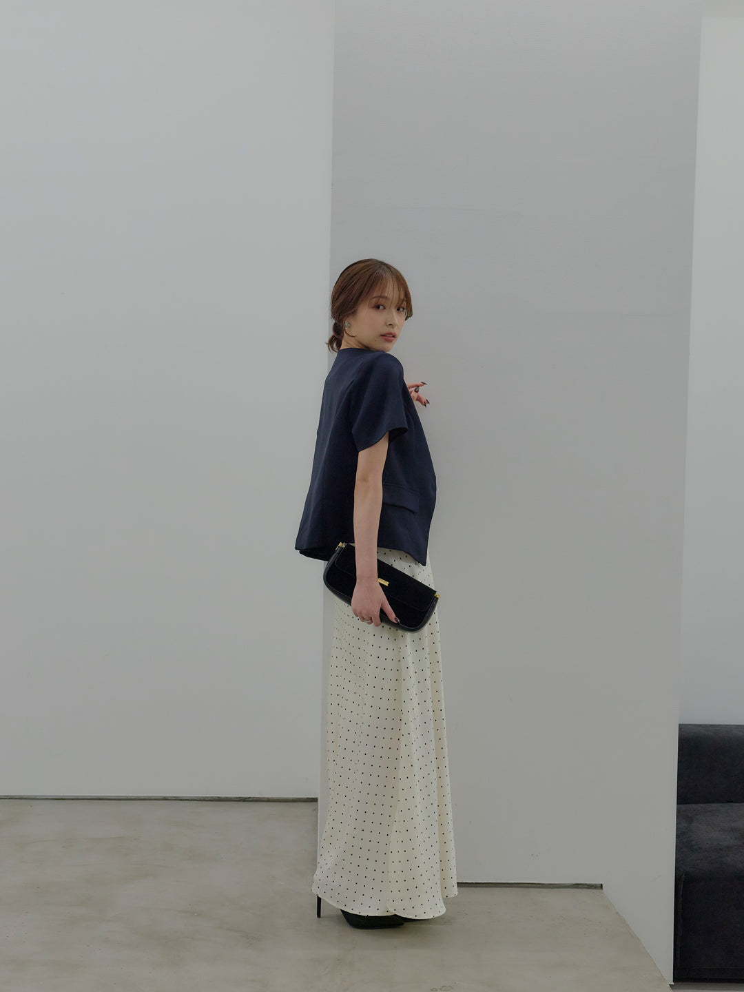 【SET】ゴールドボタンハーフスリーブジャケット+【Essential】Back open satin camisole dress(2set)