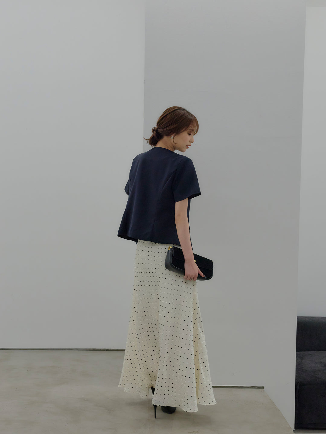 【SET】ゴールドボタンハーフスリーブジャケット+【Essential】Back open satin camisole dress(2set)