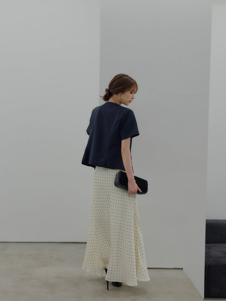 【SET】ゴールドボタンハーフスリーブジャケット+【Essential】Back open satin camisole dress(2set)