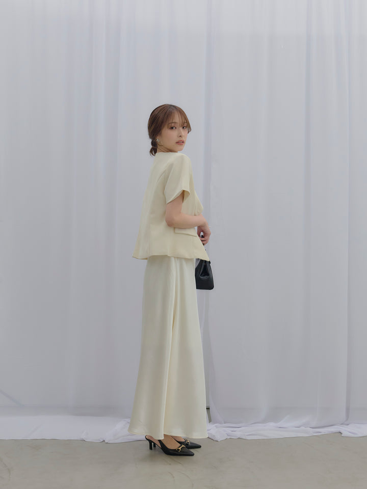 【SET】ゴールドボタンハーフスリーブジャケット+【Essential】Back open satin camisole dress(2set)