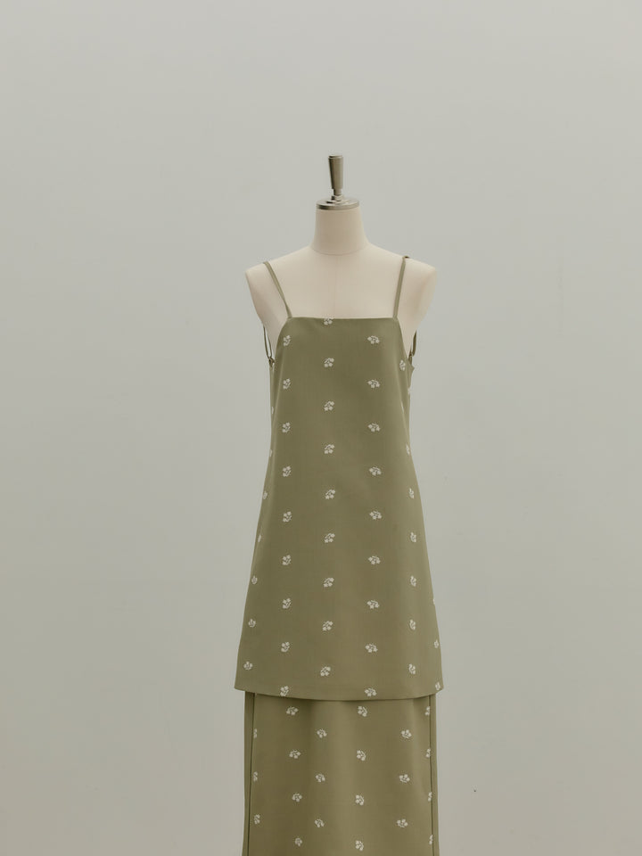 フラワー刺繍バックオープンチュニックキャミソール