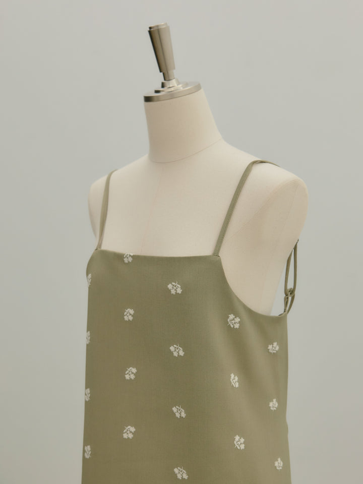 フラワー刺繍バックオープンチュニックキャミソール