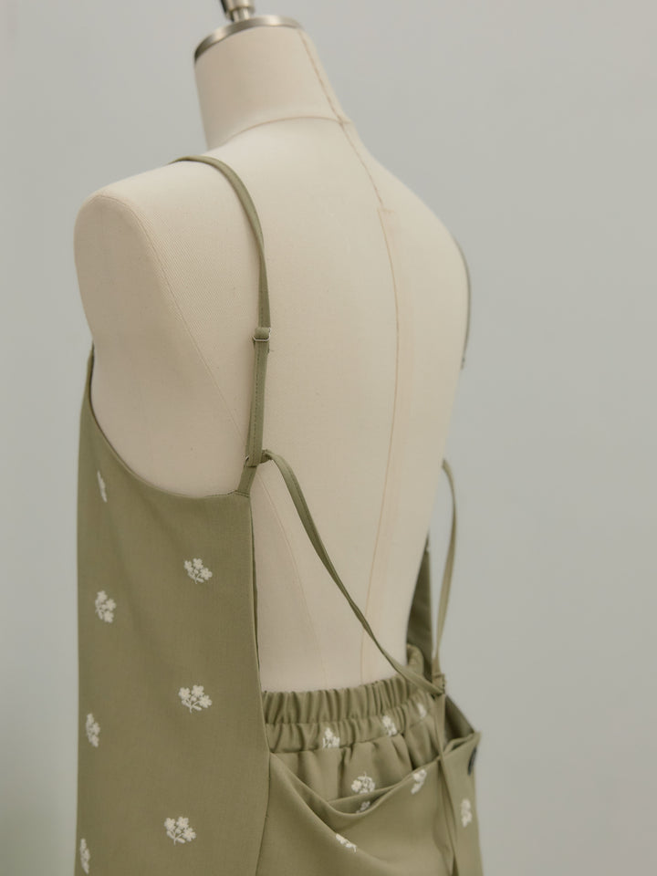 フラワー刺繍バックオープンチュニックキャミソール