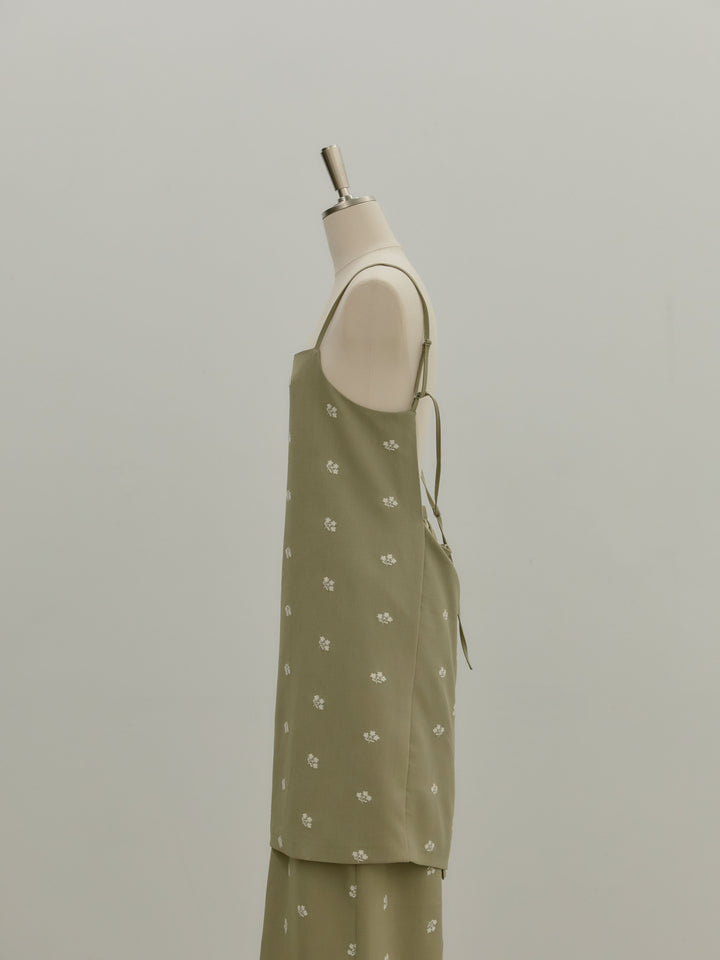 フラワー刺繍バックオープンチュニックキャミソール