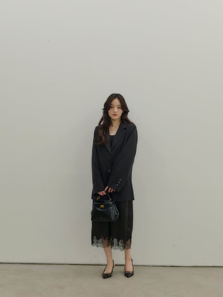 【SET】【Essential】Authentic jacket+裾レースサテンミディスカート(2set)