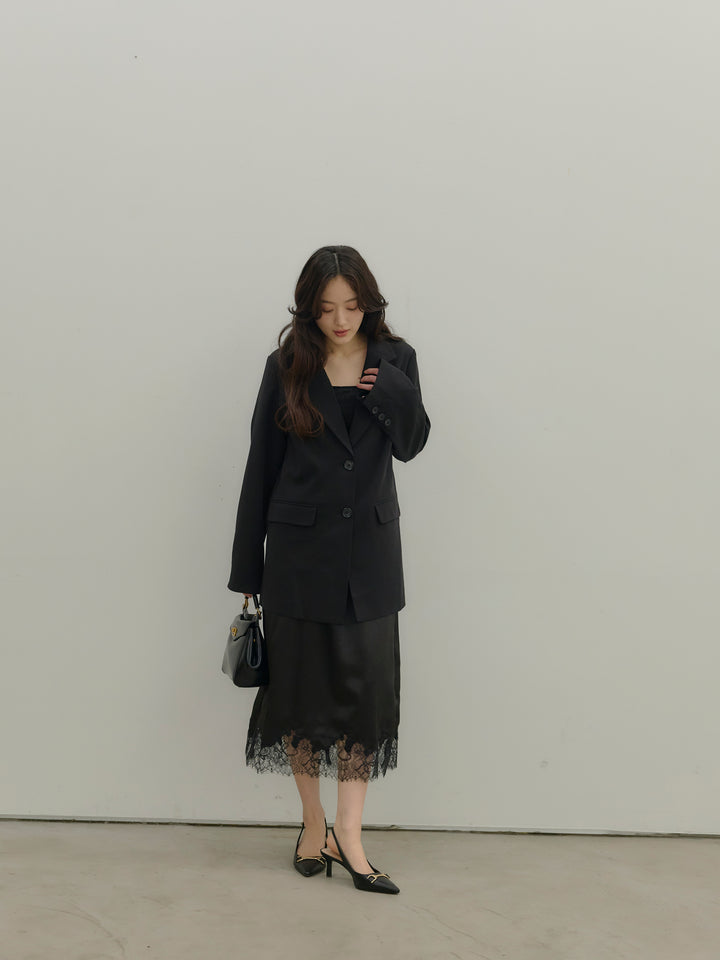 【SET】【Essential】Authentic jacket+裾レースサテンミディスカート(2set)